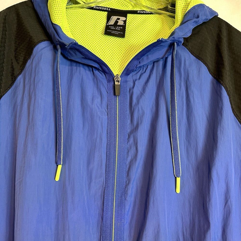 Russell Athletic Windbreaker Jacket Mens 2XL XXL Royal Blue Black Full Zip Hoody - Picture 6 of 13